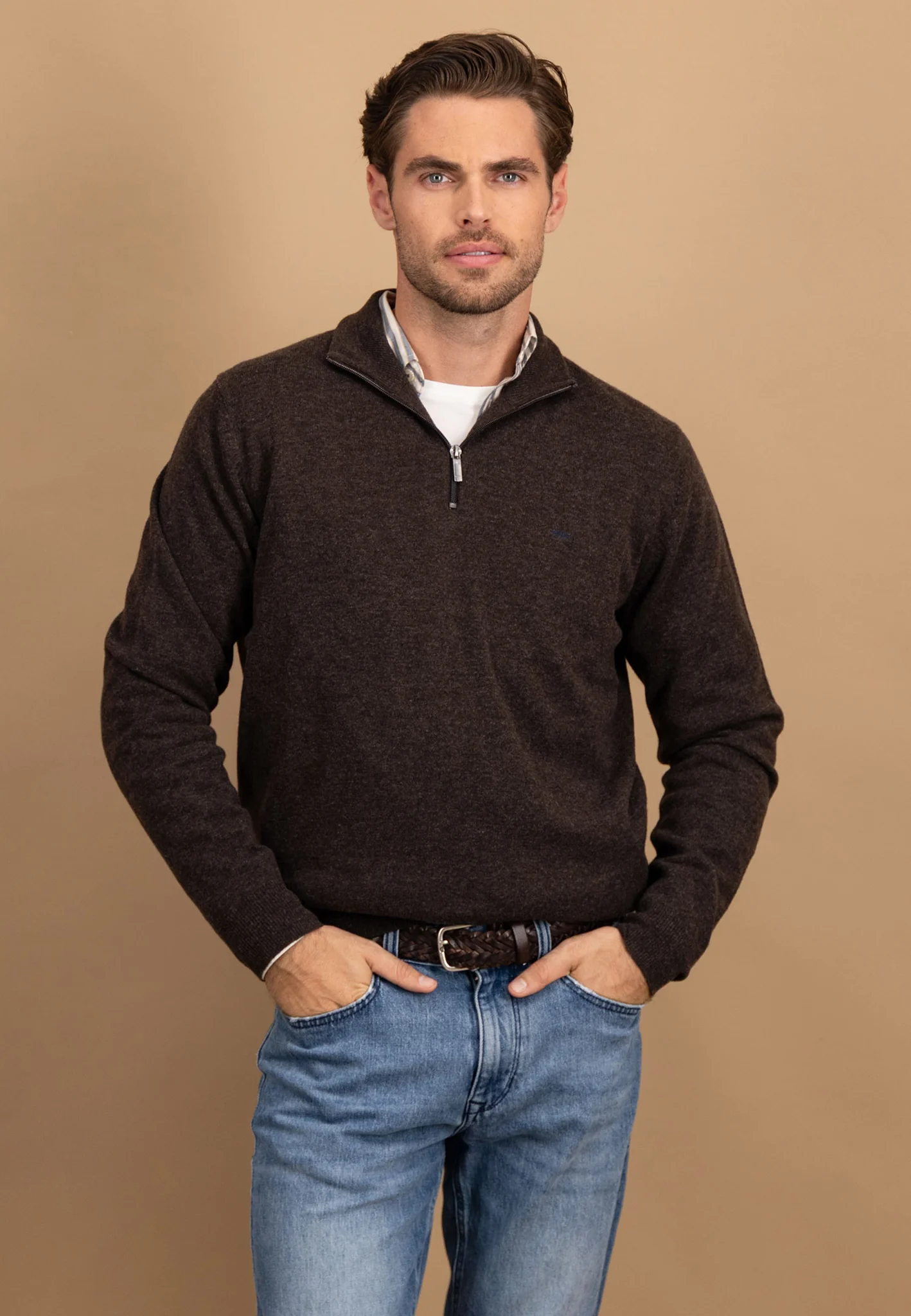 Pullover aus reiner Wolle mit Troyer-Kragen und Reißverschluss