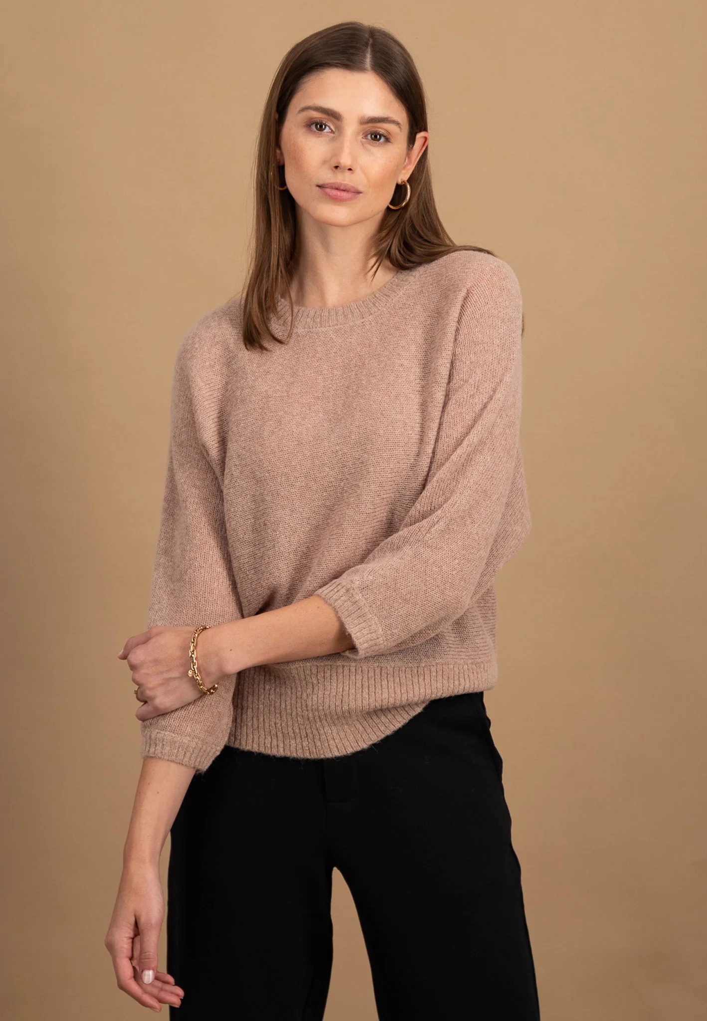 Pullover aus Wollmix mit Rundhalsausschnitt und 3/4-Ärmeln
