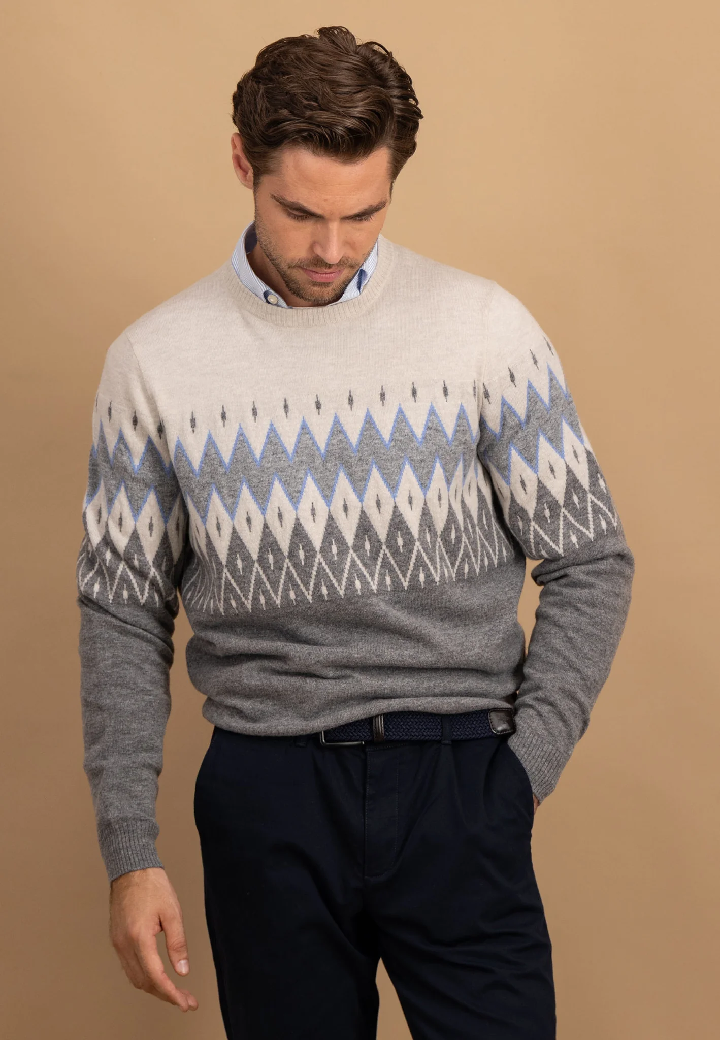 Pullover mit grafischem Fair-Isle-Muster und Rundhalsausschnitt