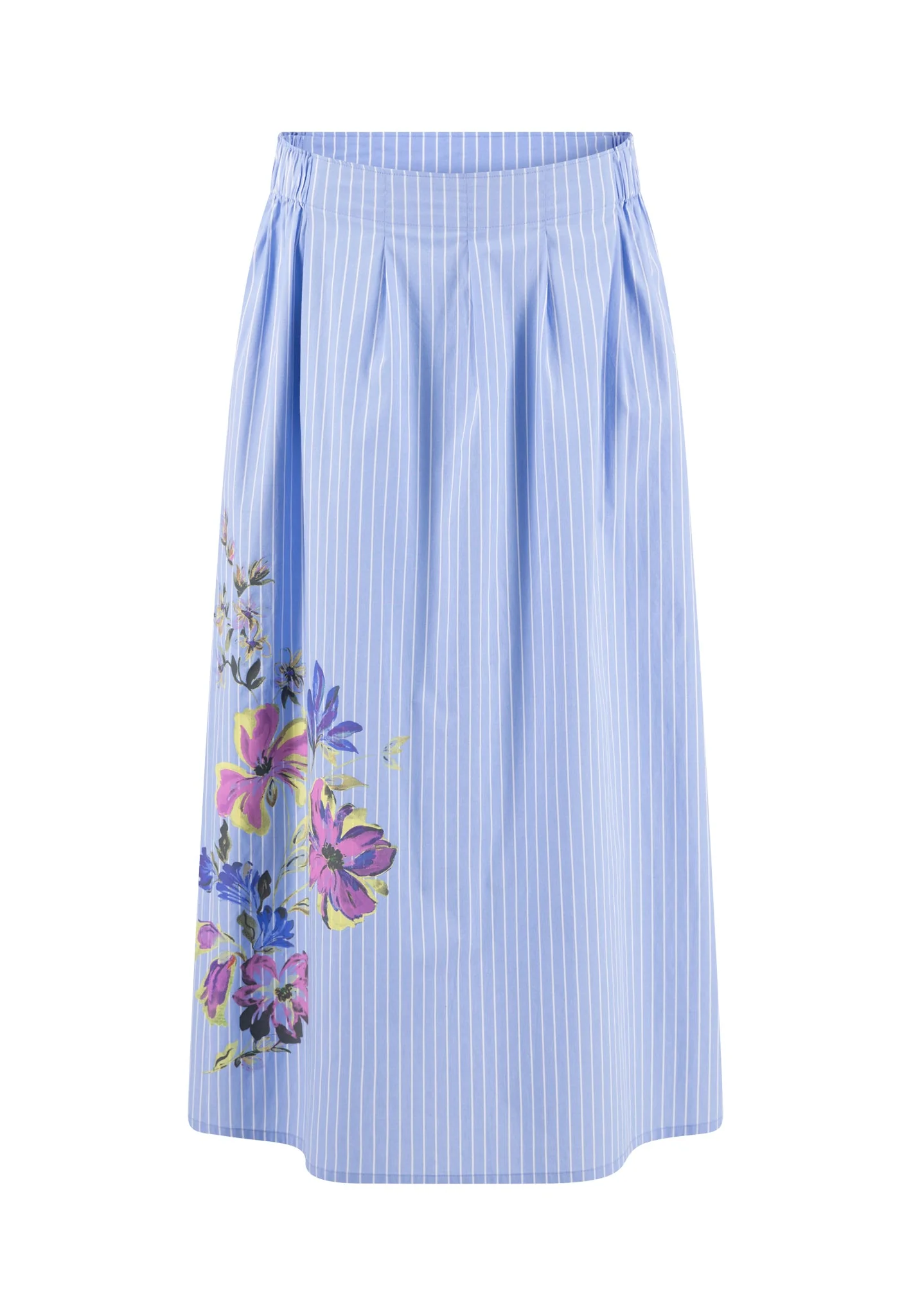 Rock aus Baumwoll-Stretch mit Nadelstreifen und floralem Print - Image 3