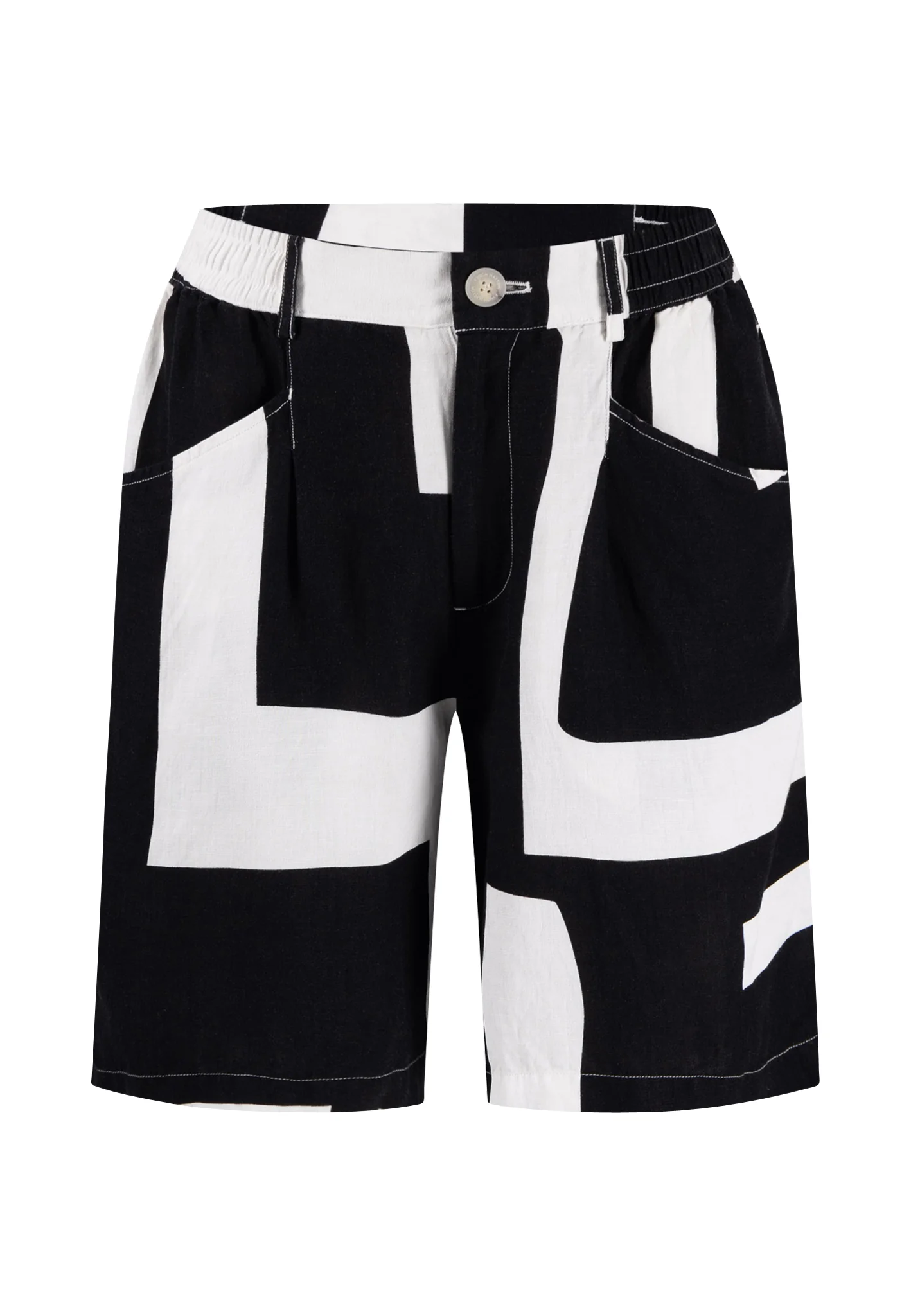 Shorts aus Leinen-Mix mit grafischem Alloverprint - Image 4