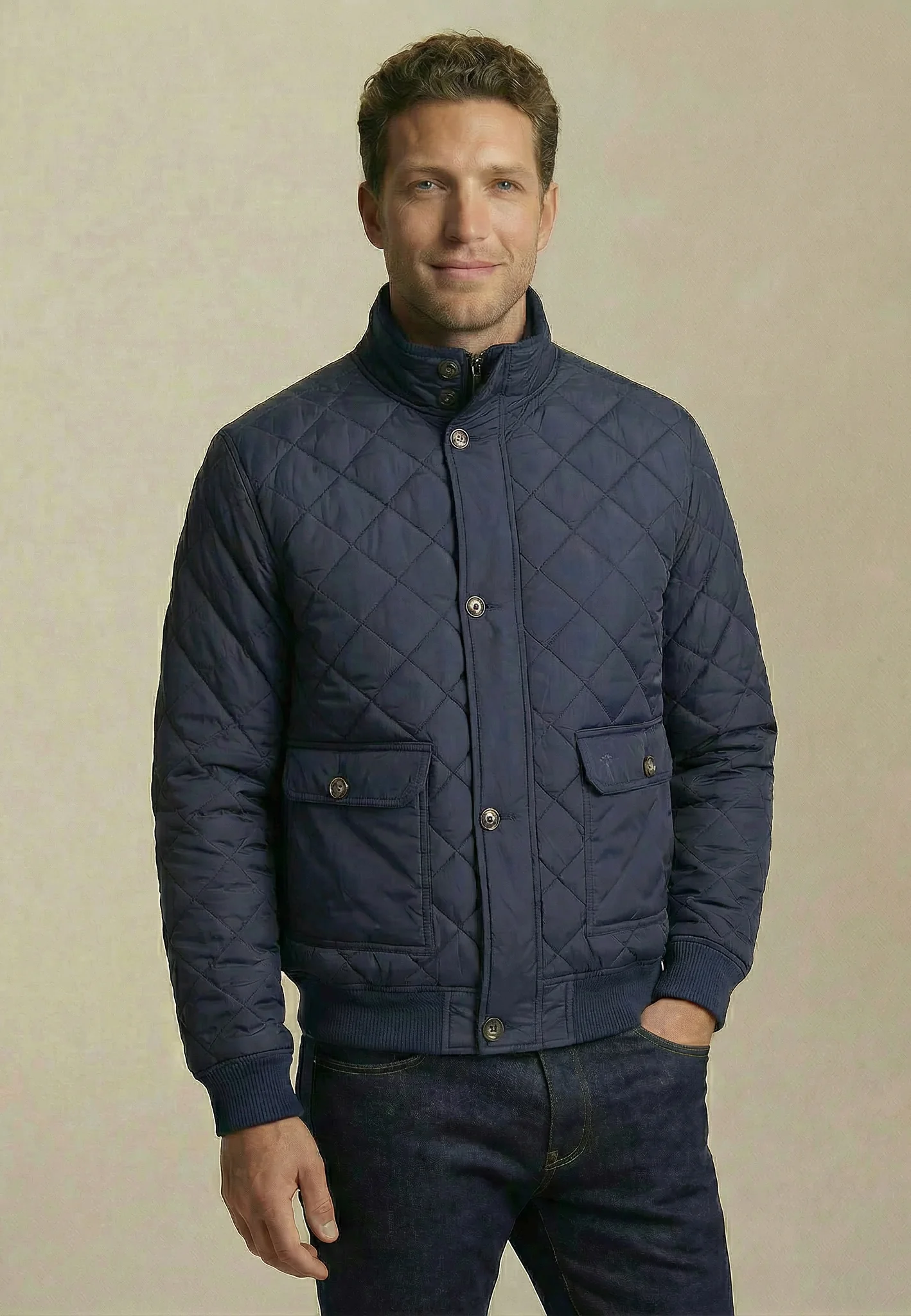 Steppjacke mit Rautensteppung und Stehkragen