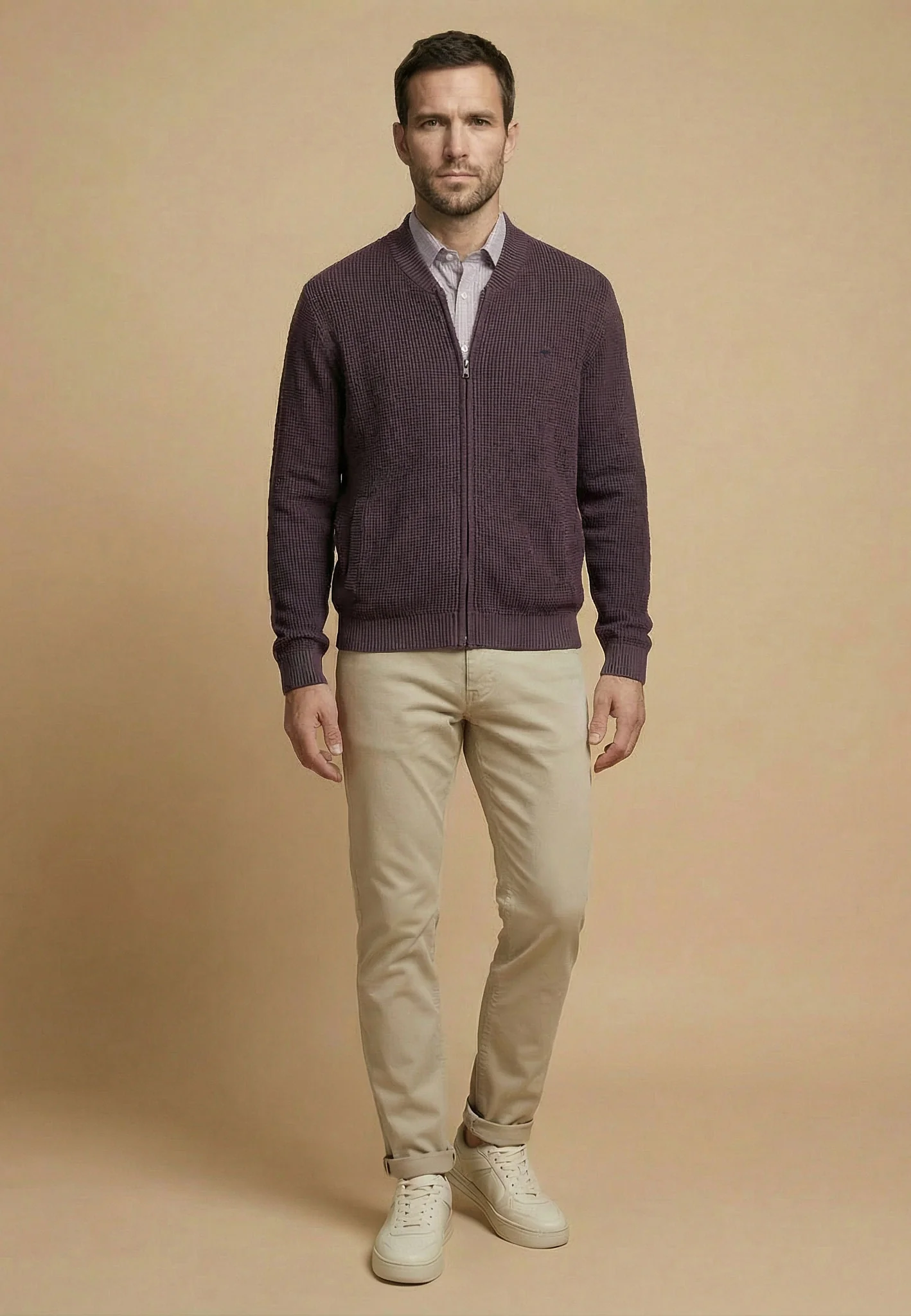 Strickjacke aus Baumwolle mit Reißverschluss und Struktur - Image 4