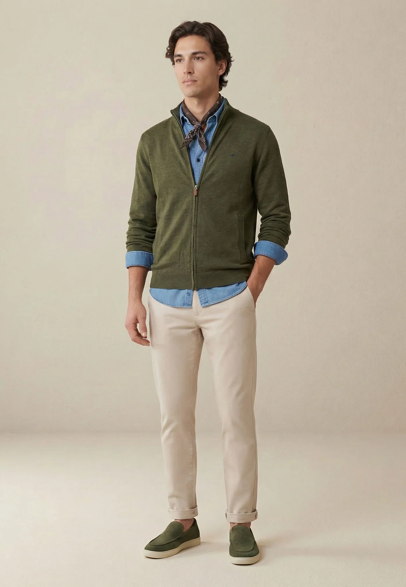 Strickjacke aus Baumwolle mit Stehkragen und Reißverschluss – Air Cotton - Image 7