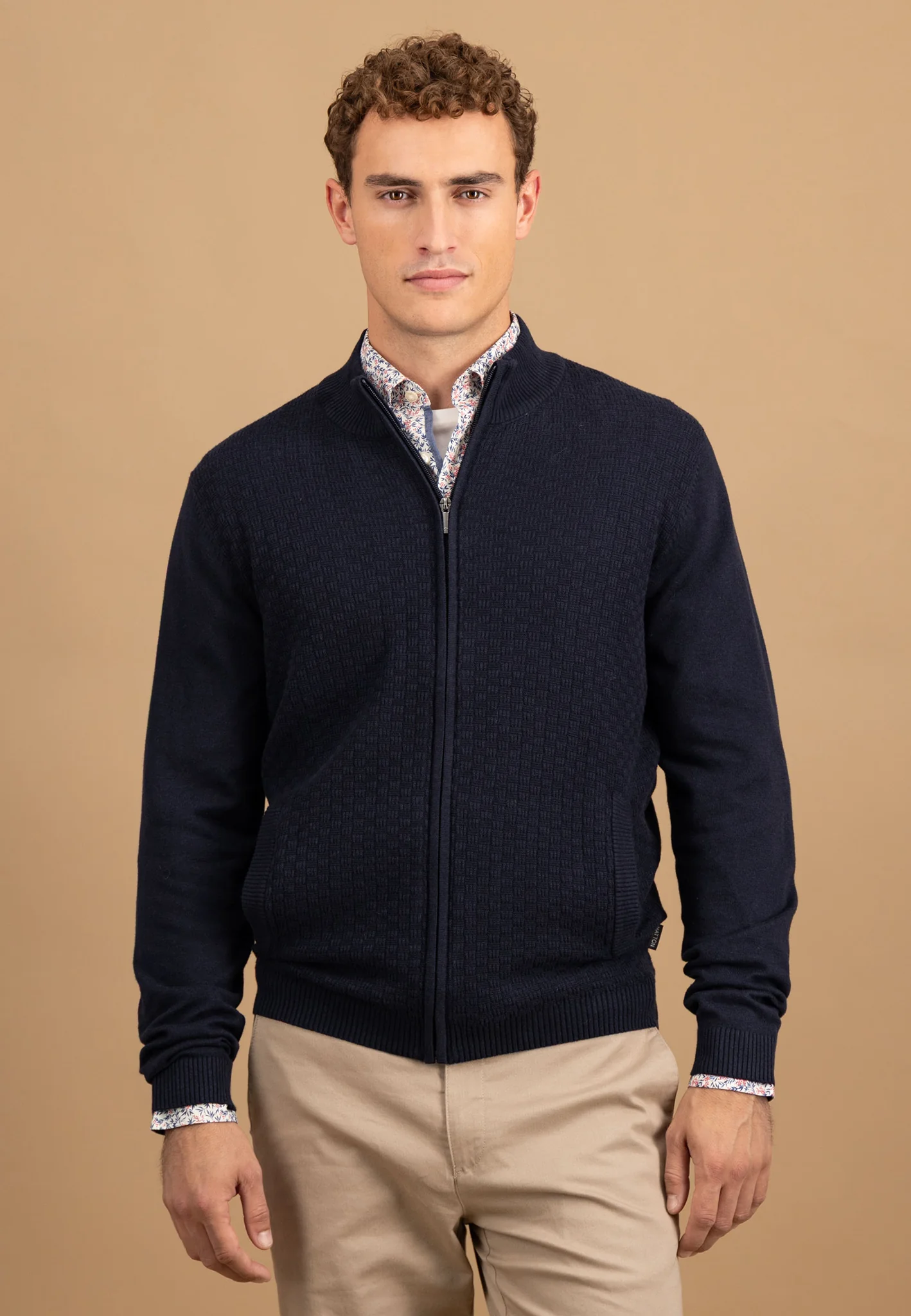 Strickjacke aus Baumwolle mit Strukturmuster und Reißverschluss