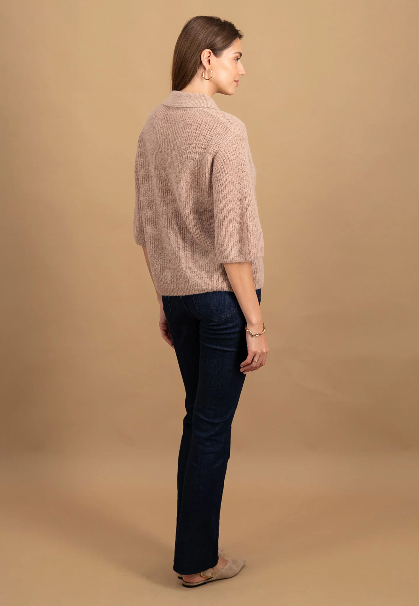 Strickjacke aus Wollmix mit Hemdkragen und 3/4-Ärmeln - Image 3