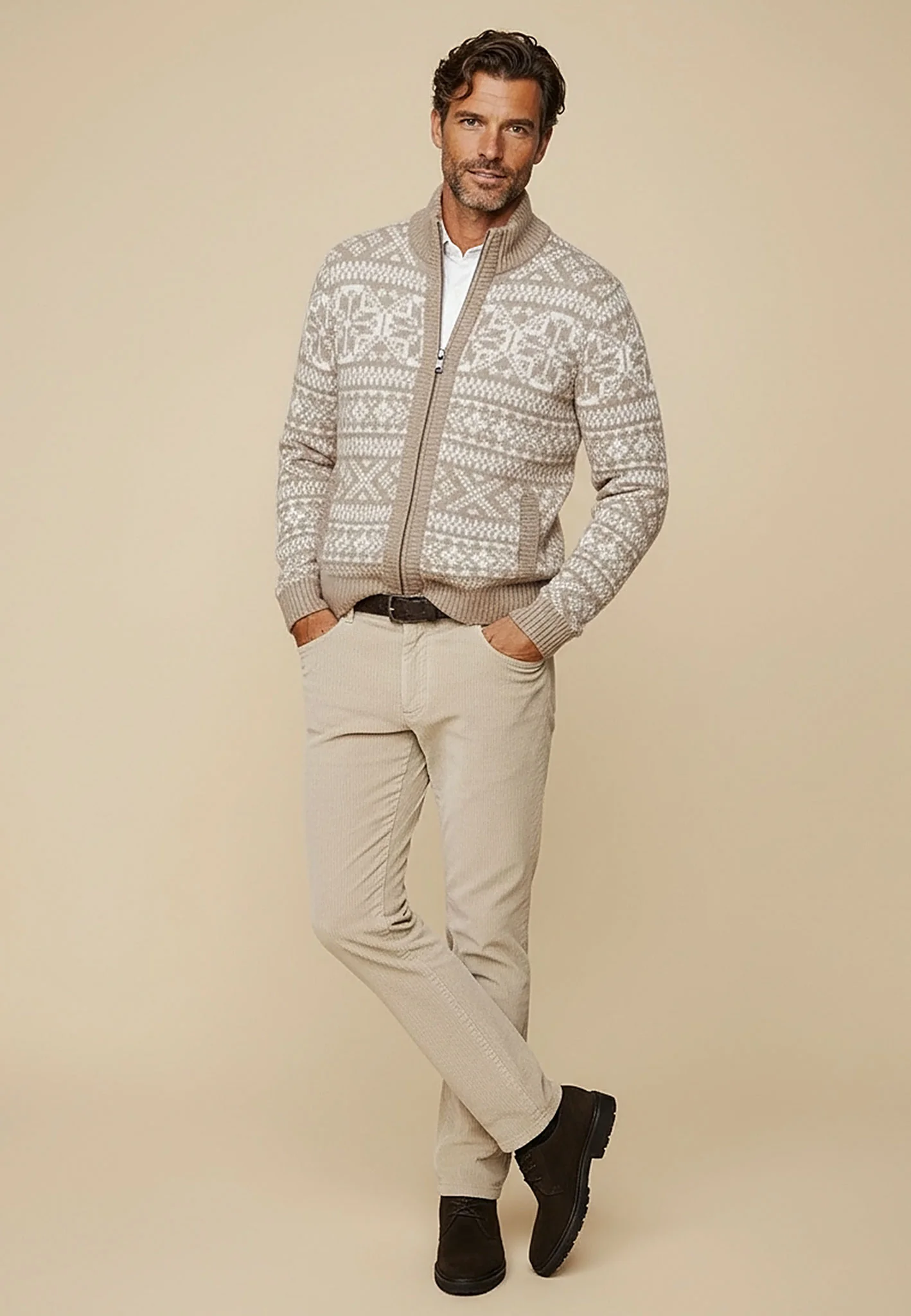 Strickjacke aus Wollmix mit Norweger-Muster und Reißverschluss - Image 4