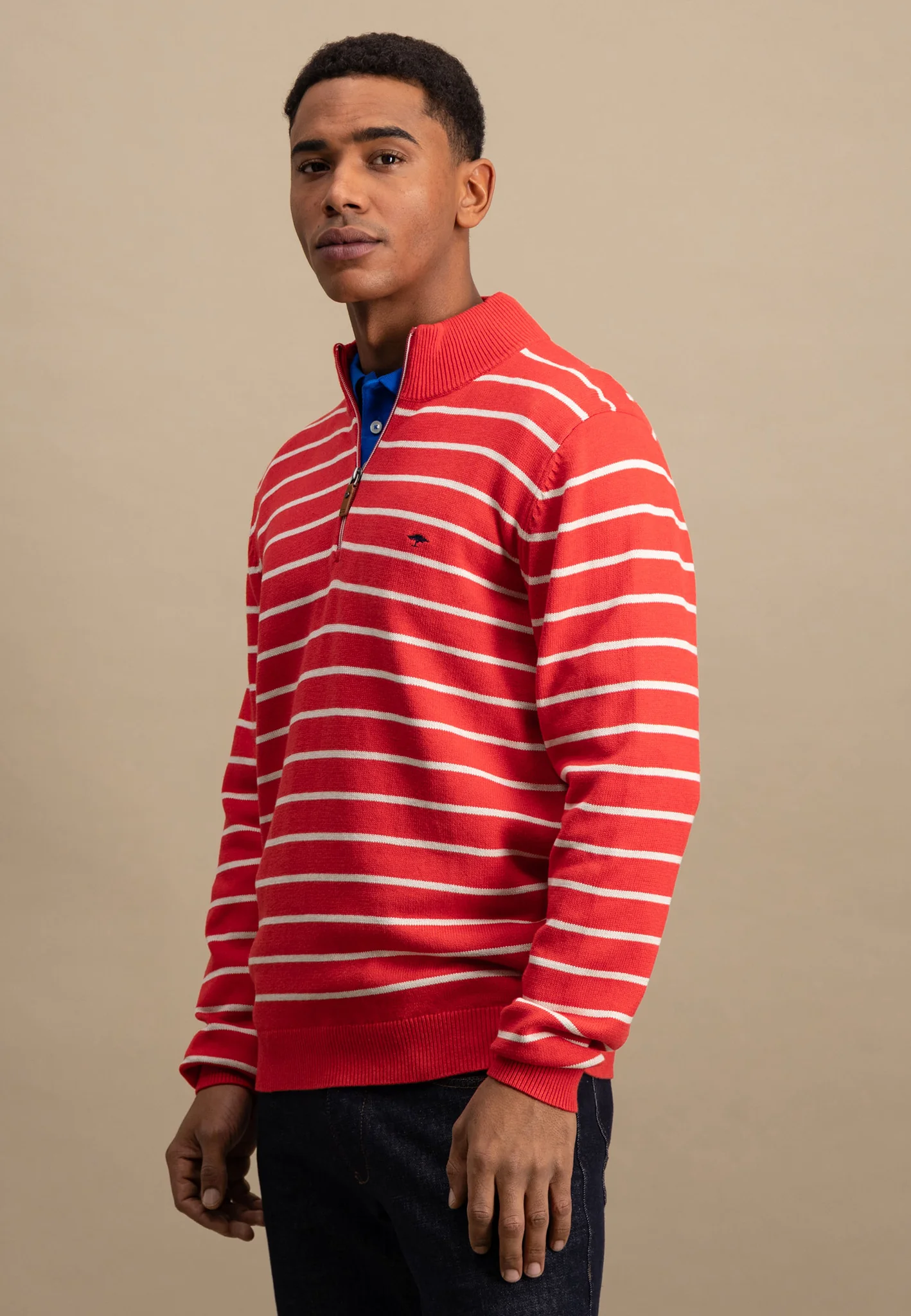 Strickpullover aus Baumwolle mit Troyer Kragen und Streifen - Image 6
