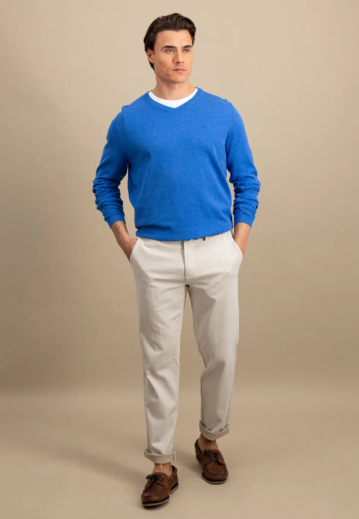 Strickpullover aus Baumwolle mit V-Ausschnitt - AIR COTTON - Image 24