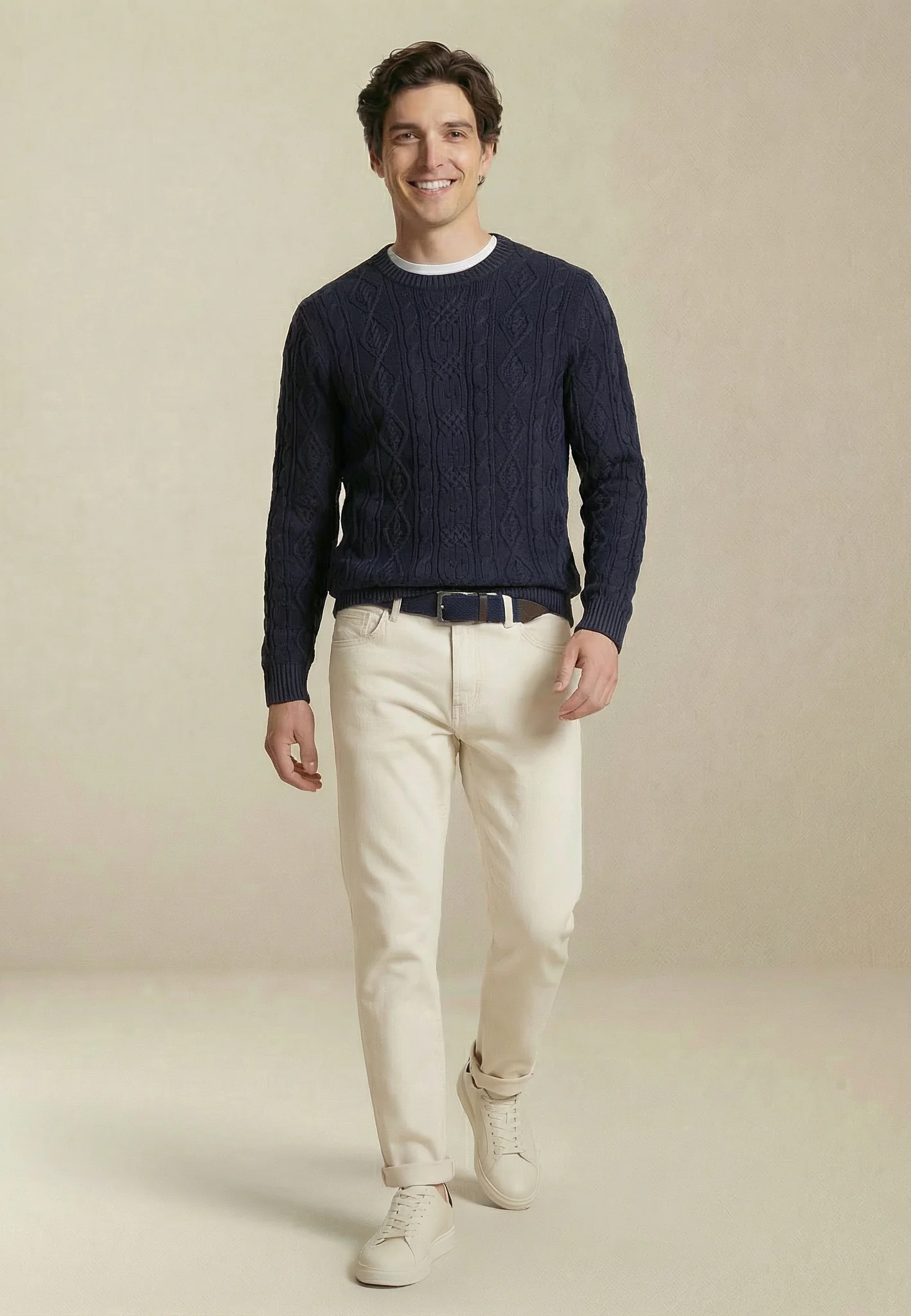 Strickpullover aus Baumwolle mit Zopfstruktur und Rundhalsausschnitt - Image 3