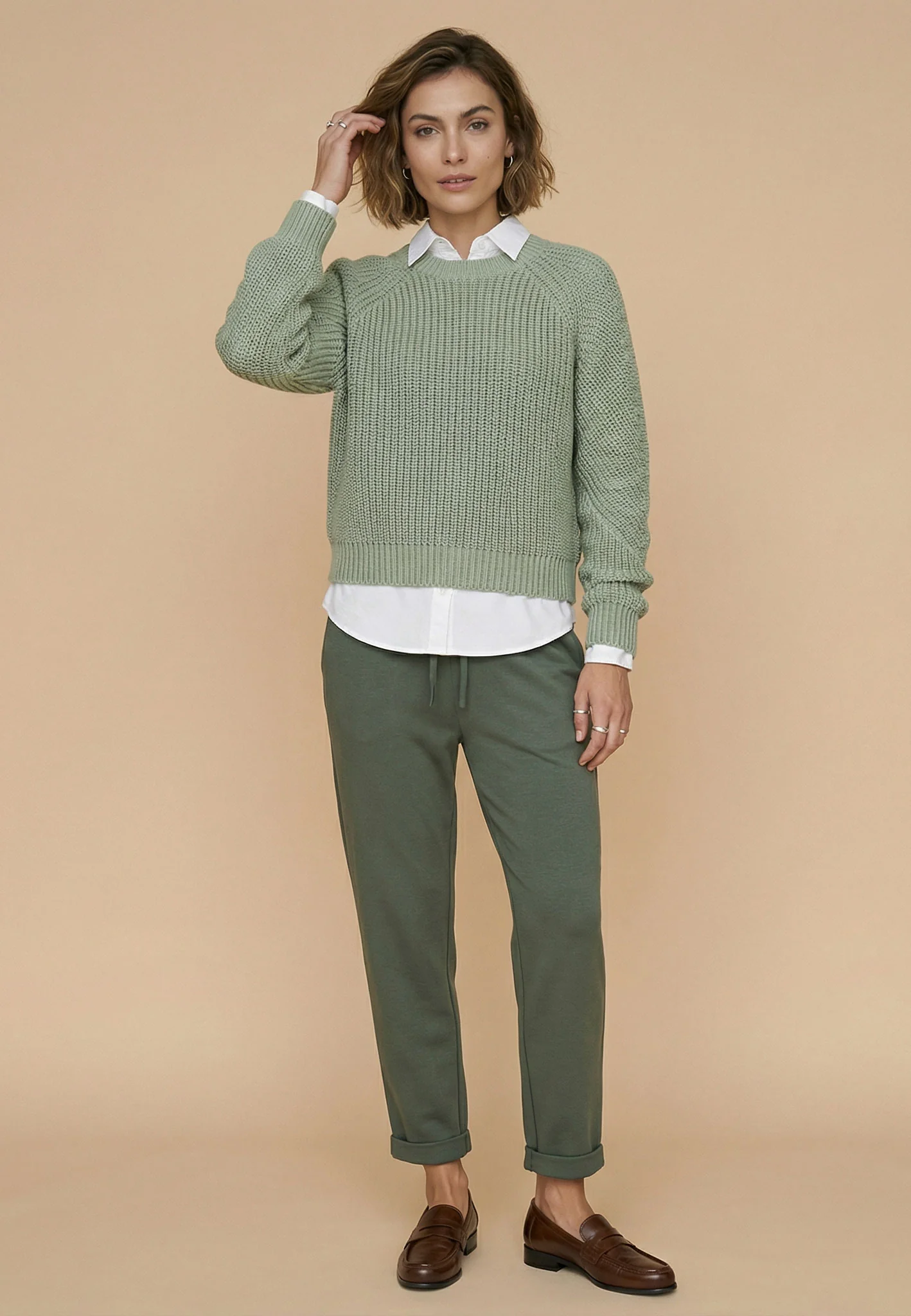 Strickpullover aus Baumwollmix mit Strukturstrick und Rundhalsausschnitt - Image 7