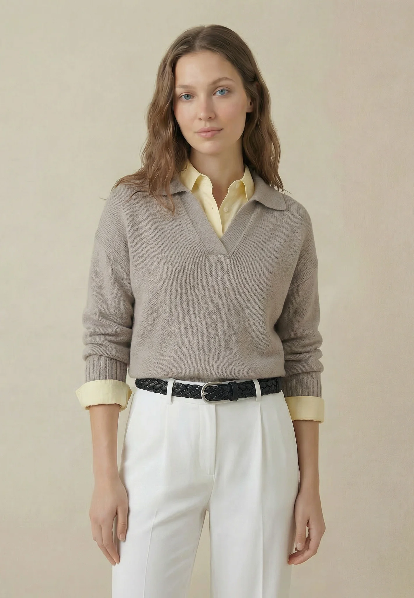 Strickpullover aus Baumwollmix mit V-Ausschnitt und Kragen - Image 12