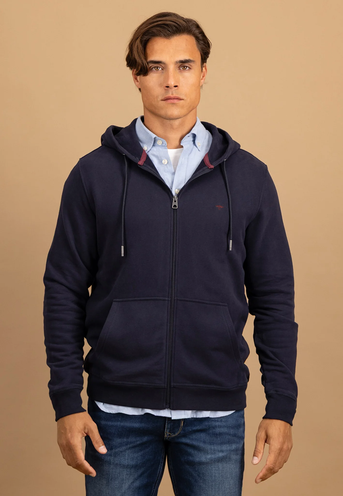 Sweatjacke aus Baumwolle mit Kapuze und Reißverschluss