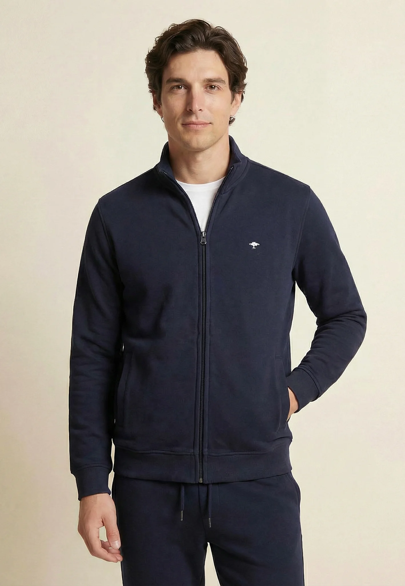 Sweatjacke aus Baumwolle mit Stehkragen