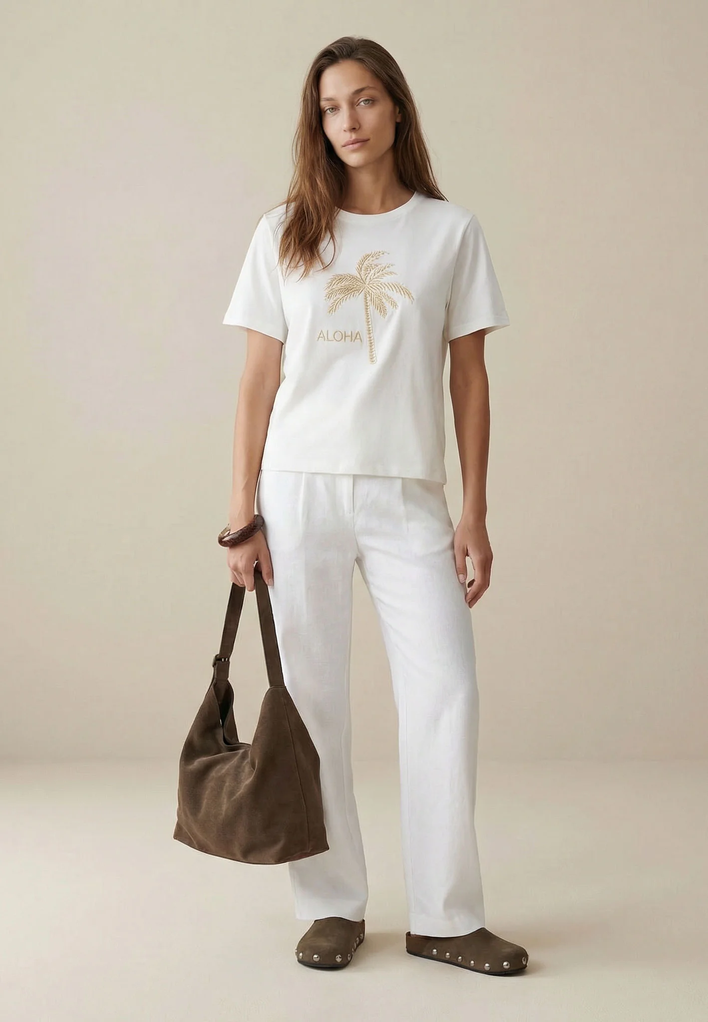 T-Shirt aus Baumwoll-Modal-Mix mit Palmenstickerei - Image 7