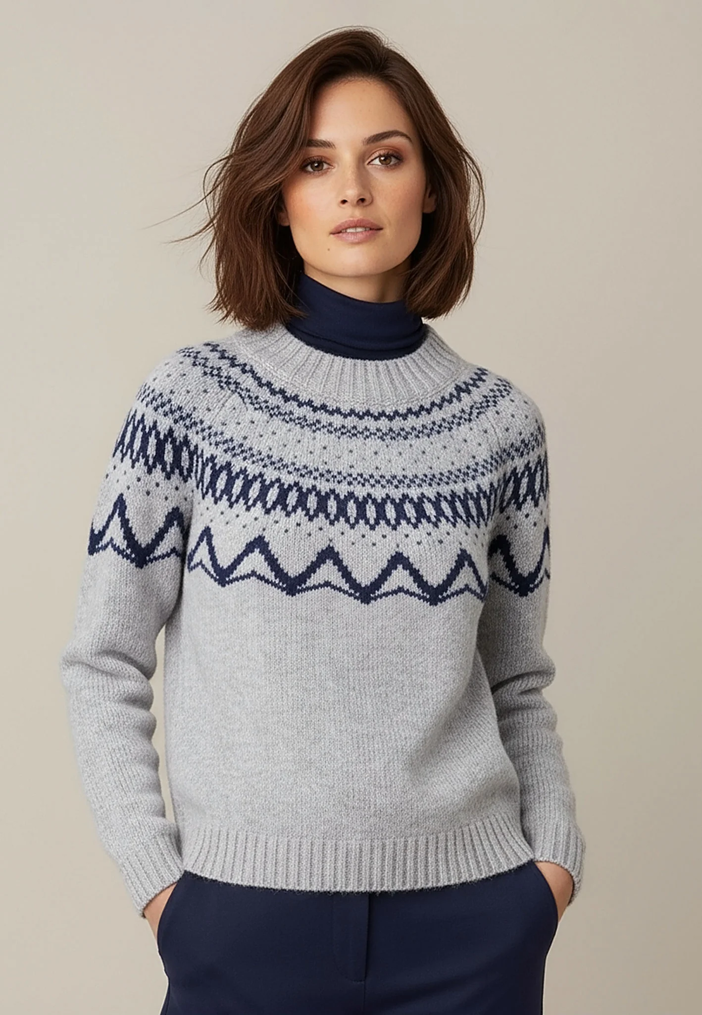 Wollpullover aus reiner Wolle mit Norwegermuster